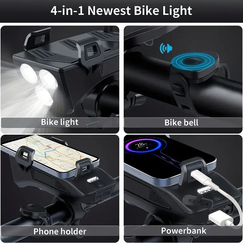 Multi Use Phone Holder - Phone Charger, Light and Horn