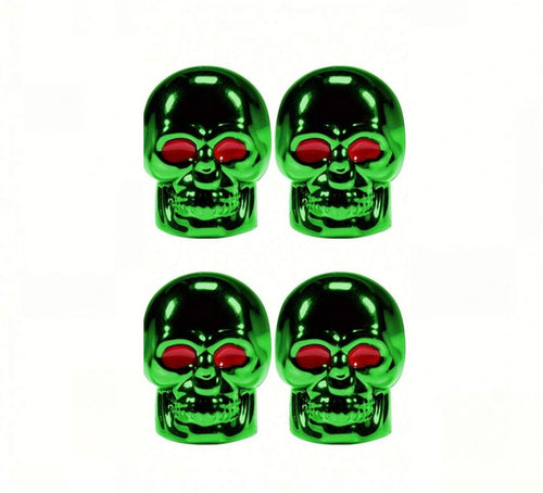 Set Of 4 Valve Dust Caps Green Skull