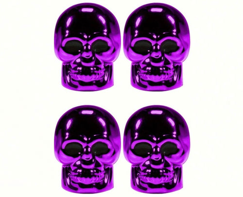 Set Of 4 Valve Dust Caps Purple Skull