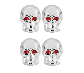 Set Of 4 Valve Dust Caps Silver Skull